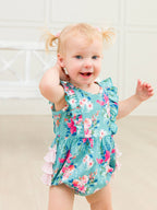 Cotton-Spandex Knit Floral Sleeveless Waterfall Bubble Romper