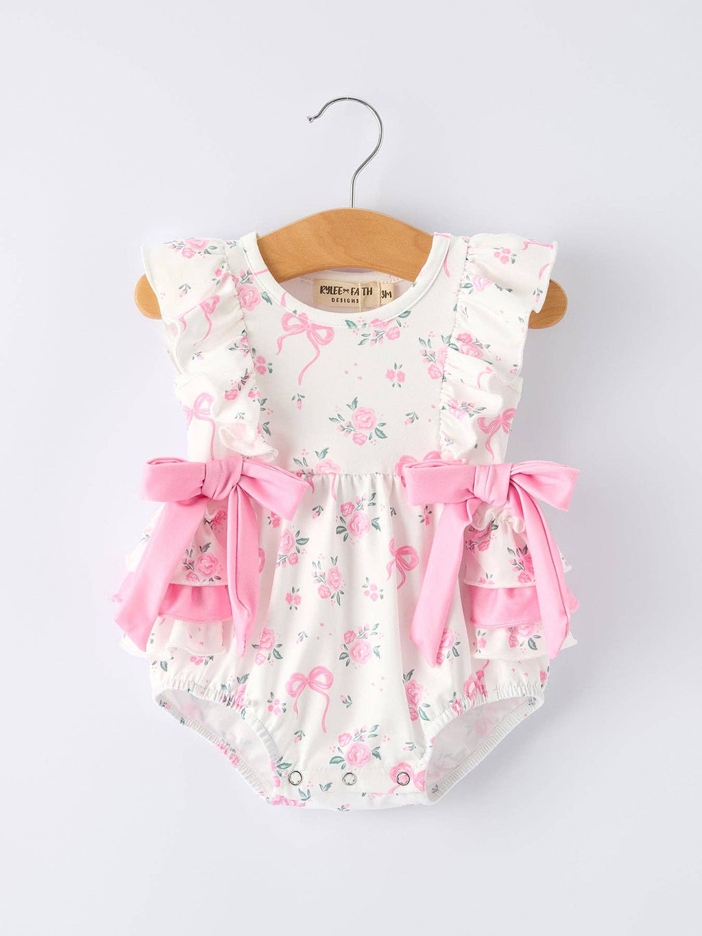 Cotton Blend Floral Bow Ruffle Baby Girl Romper