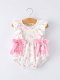 Cotton Blend Floral Bow Ruffle Baby Girl Romper