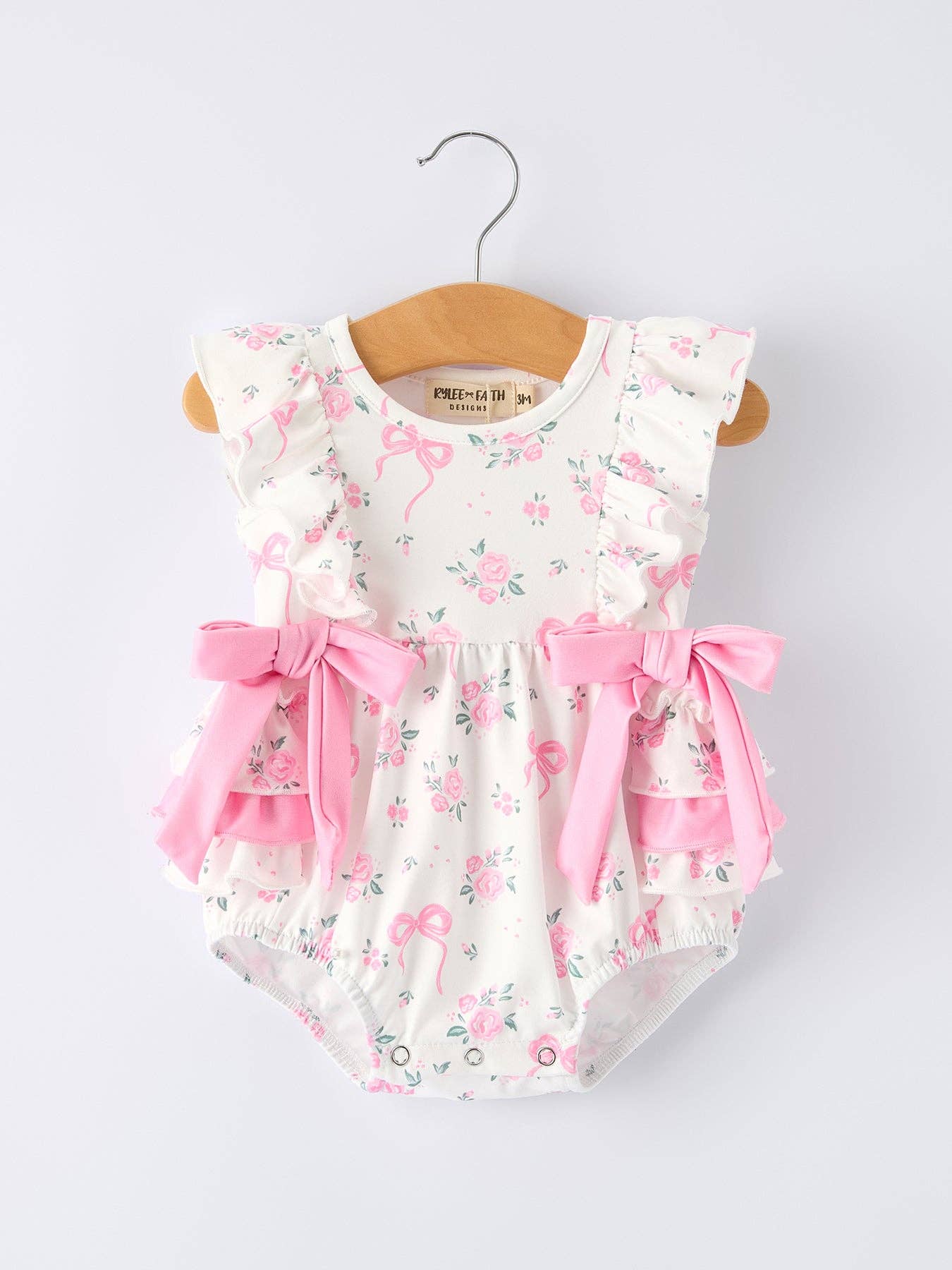 Cotton Blend Floral Bow Ruffle Baby Girl Romper
