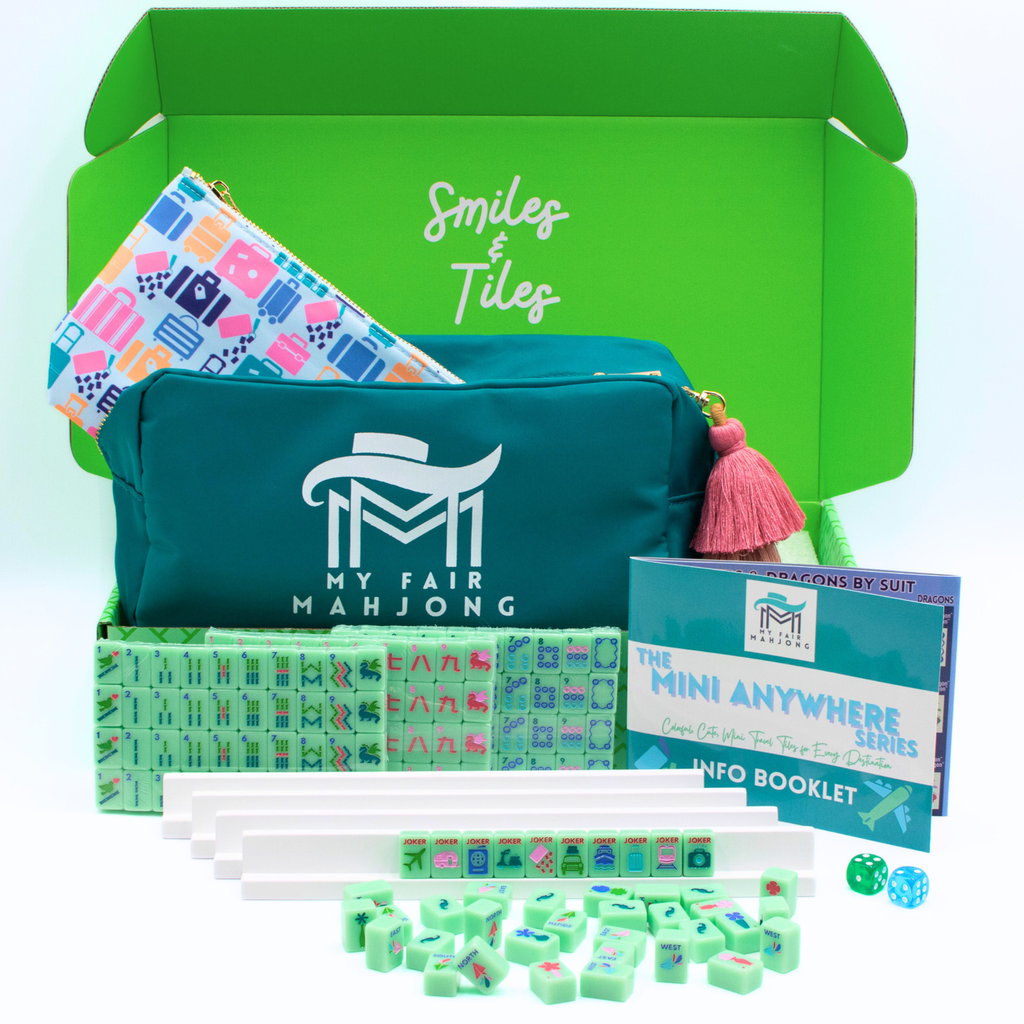 Melamine Mini Travel Mahjong Set 160 Tiles with Bag Green