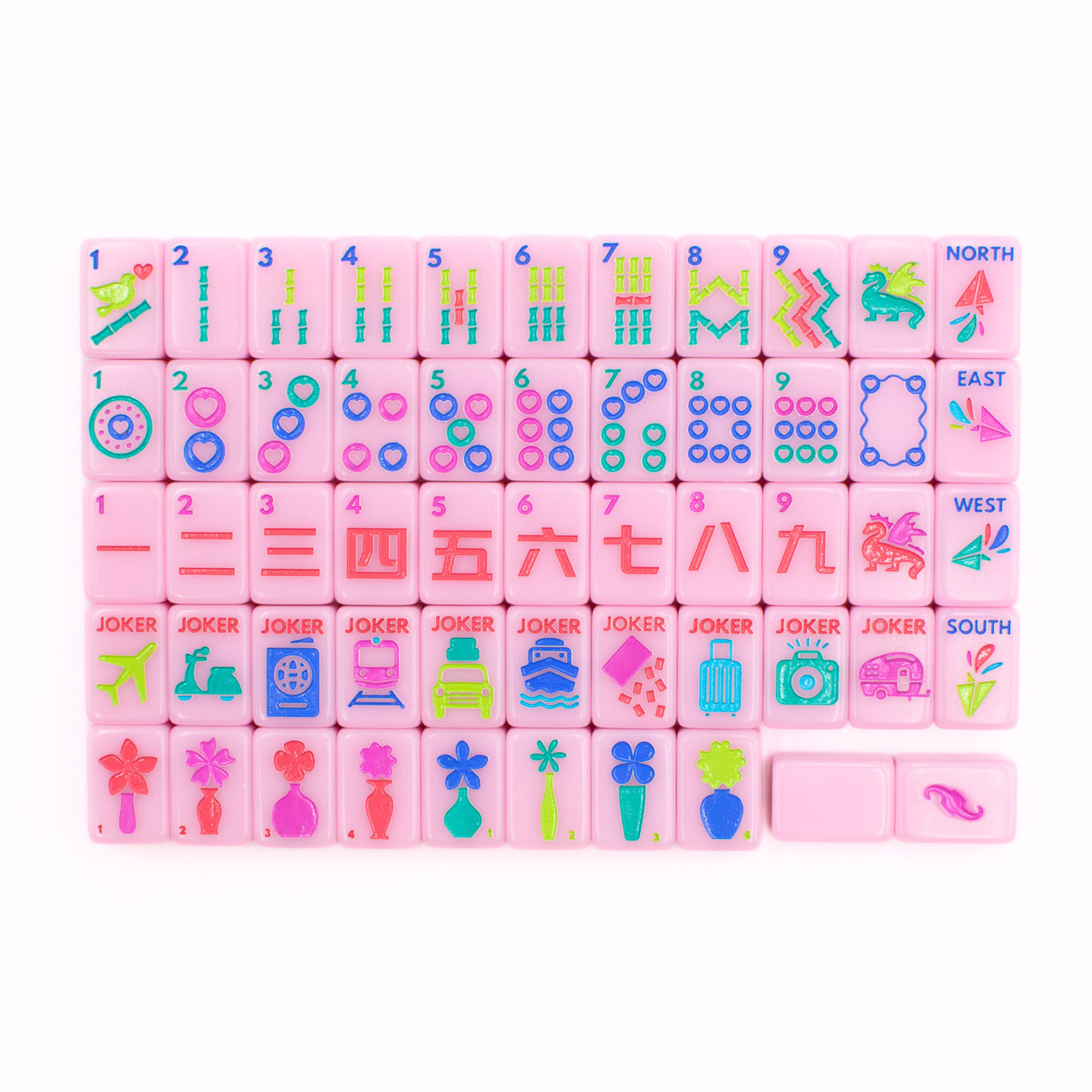 Melamine Mini Travel Mahjong Set 160 Tiles with Bag Pink