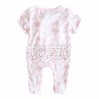Bamboo-Spandex Pink Toile Ruffle Zipper Footie with Grips