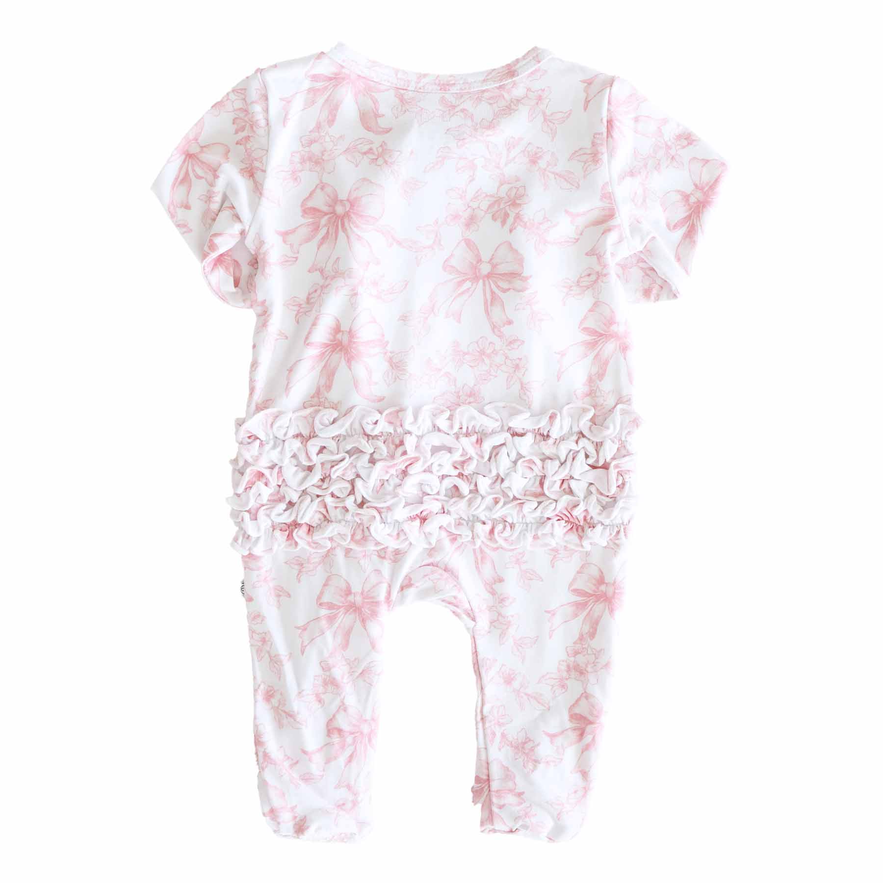 Bamboo-Spandex Pink Toile Ruffle Zipper Footie with Grips
