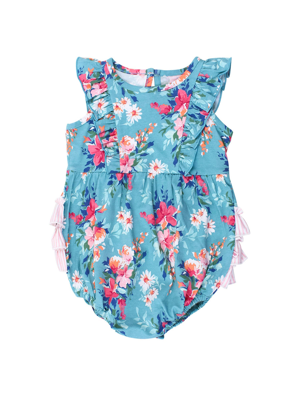 Cotton-Spandex Knit Floral Sleeveless Waterfall Bubble Romper