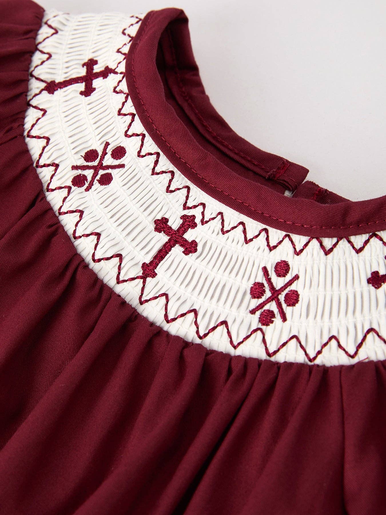 Cotton Smocked Dark Red Bishop Christening Girls Romper
