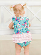 Cotton-Spandex Knit Floral Sleeveless Waterfall Bubble Romper