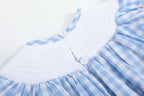 100% Cotton Blue Gingham Sunflower Smocked Bishop Dress