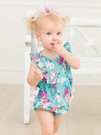 Cotton-Spandex Knit Floral Sleeveless Waterfall Bubble Romper