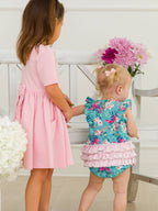 Cotton-Spandex Knit Floral Sleeveless Waterfall Bubble Romper
