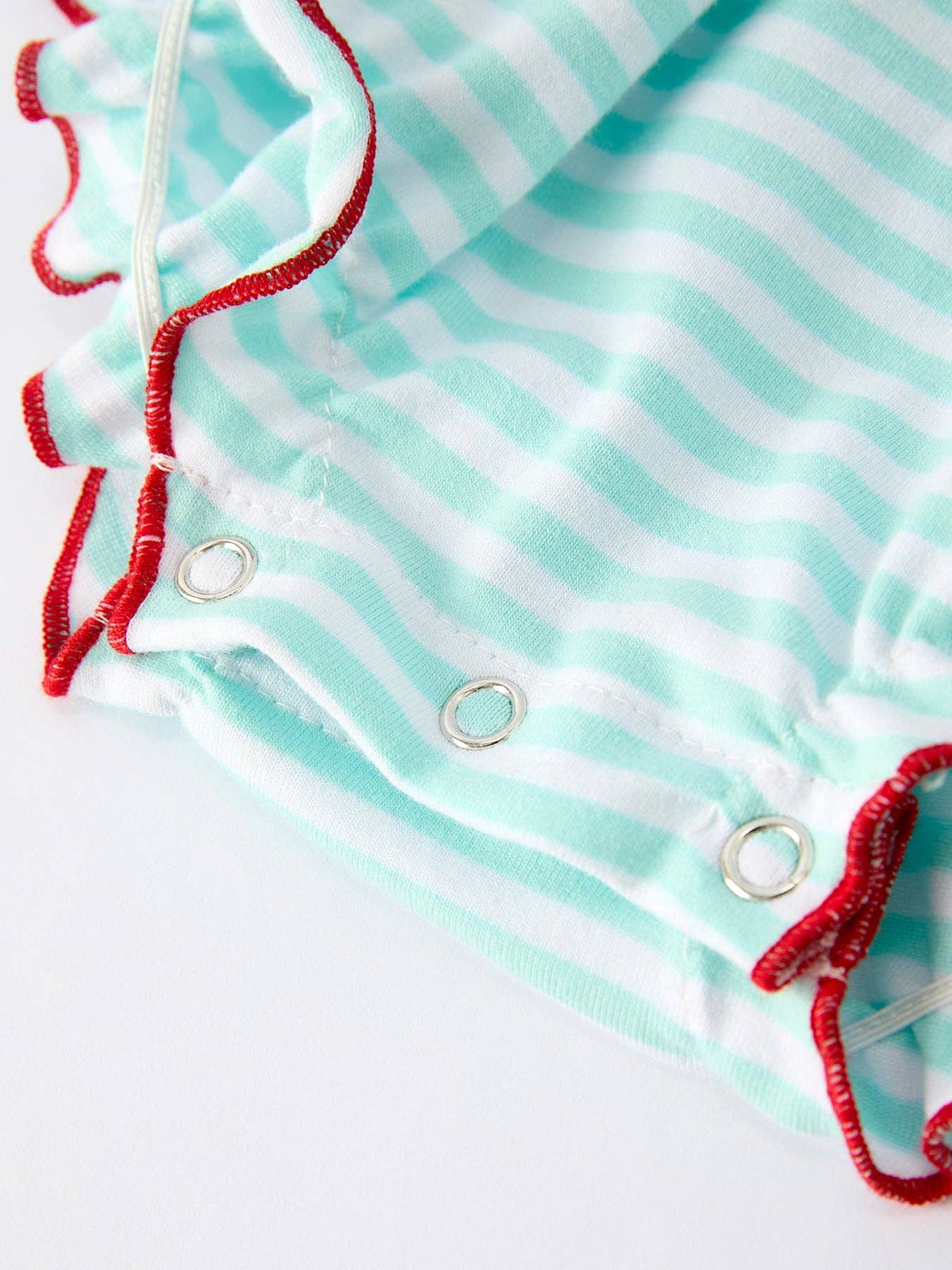 Cotton Blend Striped Baseball Bow Applique Girls Romper