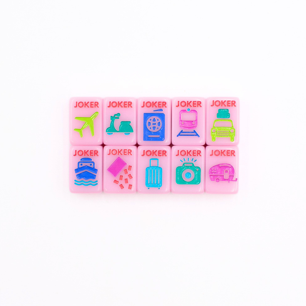 Melamine Mini Travel Mahjong Set 160 Tiles with Bag Pink