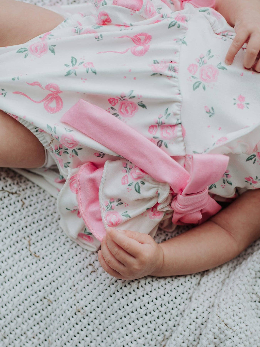 Cotton Blend Floral Bow Ruffle Baby Girl Romper