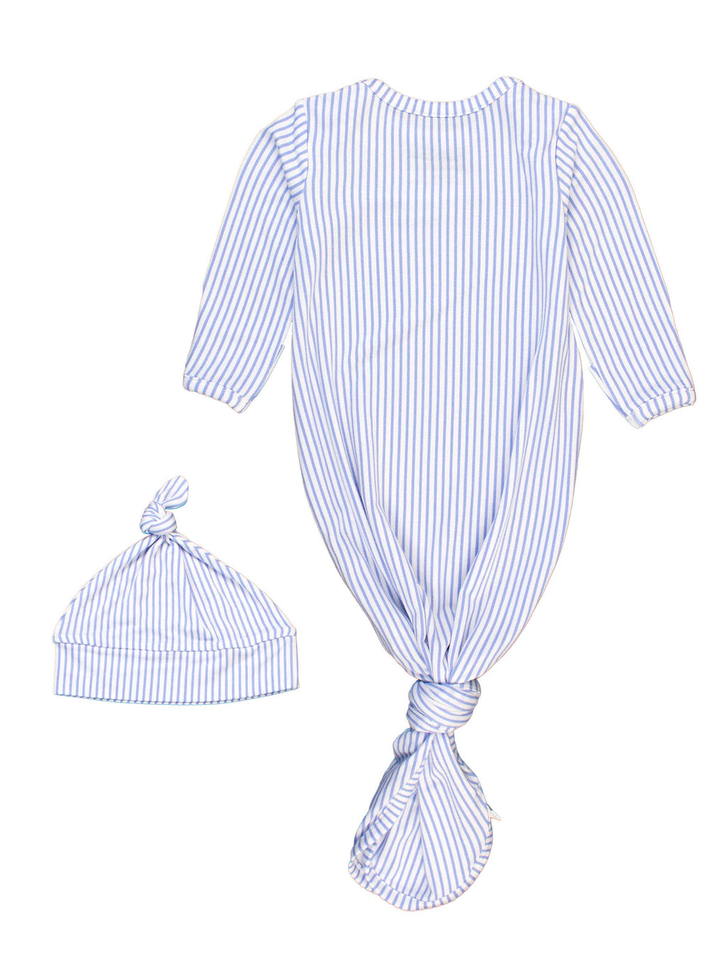 Bamboo-Spandex Periwinkle Stripe Knotted Sleep Gown & Hat Set Baby Boys