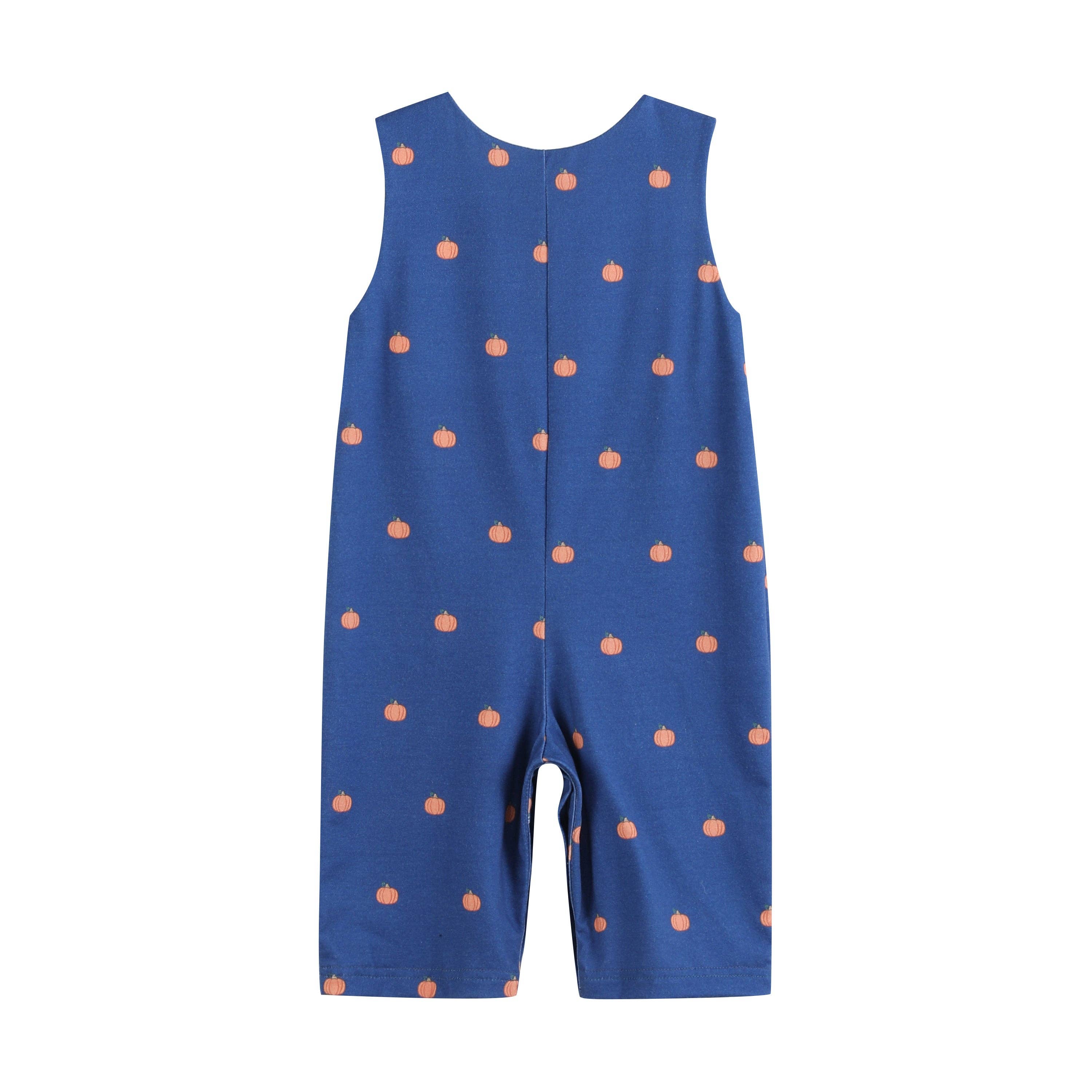 Cotton Knit Blue Pumpkin Smocked Baby Boy Overalls