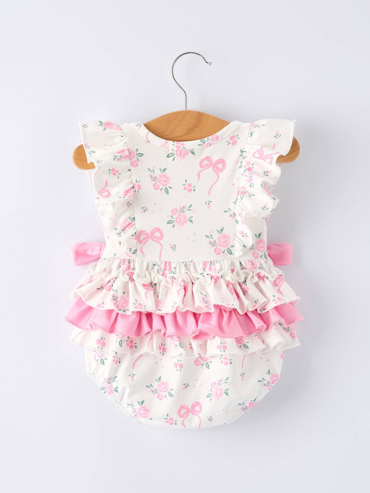 Cotton Blend Floral Bow Ruffle Baby Girl Romper