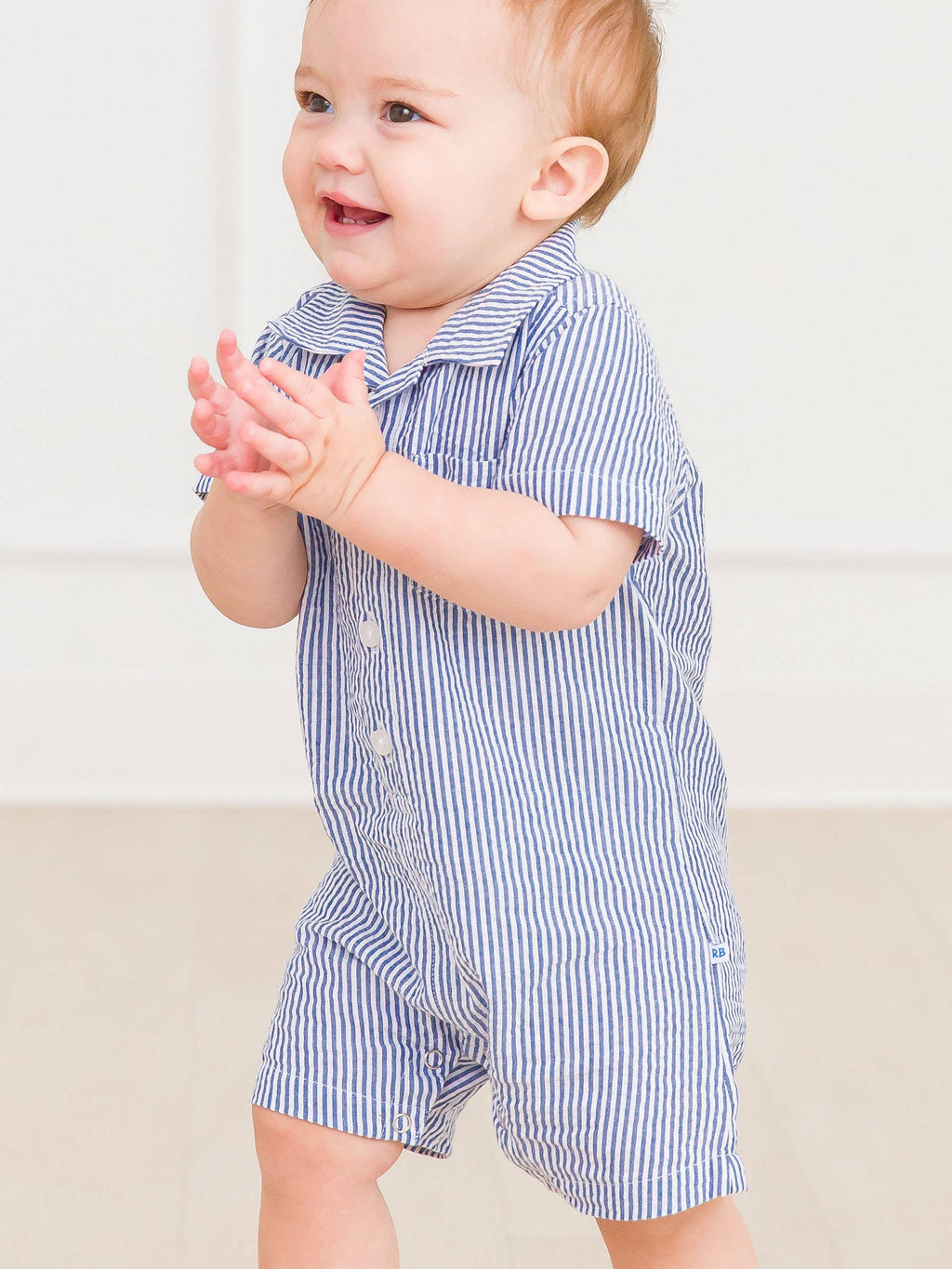 100% Cotton Blue Seersucker Button-Up Baby Romper