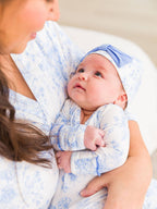 Bamboo-Spandex Periwinkle Butterfly Toile Ruffle Knotted Sleep Gown & Bow Hat Set Baby Girls