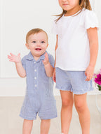 100% Cotton Blue Seersucker Button-Up Baby Romper
