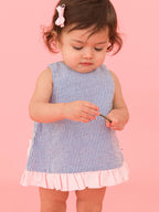 100% Cotton Blue Seersucker Ruffle Swing Top & Bloomer Set