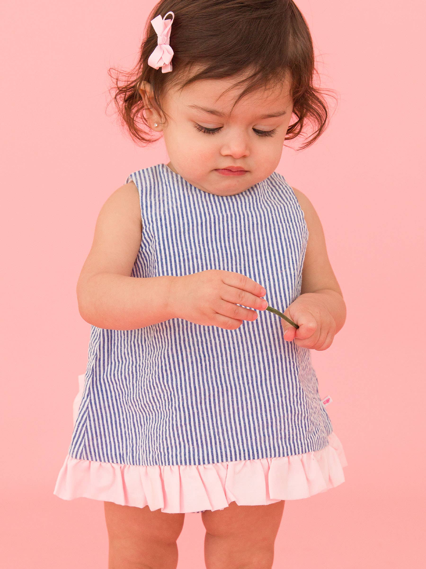 100% Cotton Blue Seersucker Ruffle Swing Top & Bloomer Set