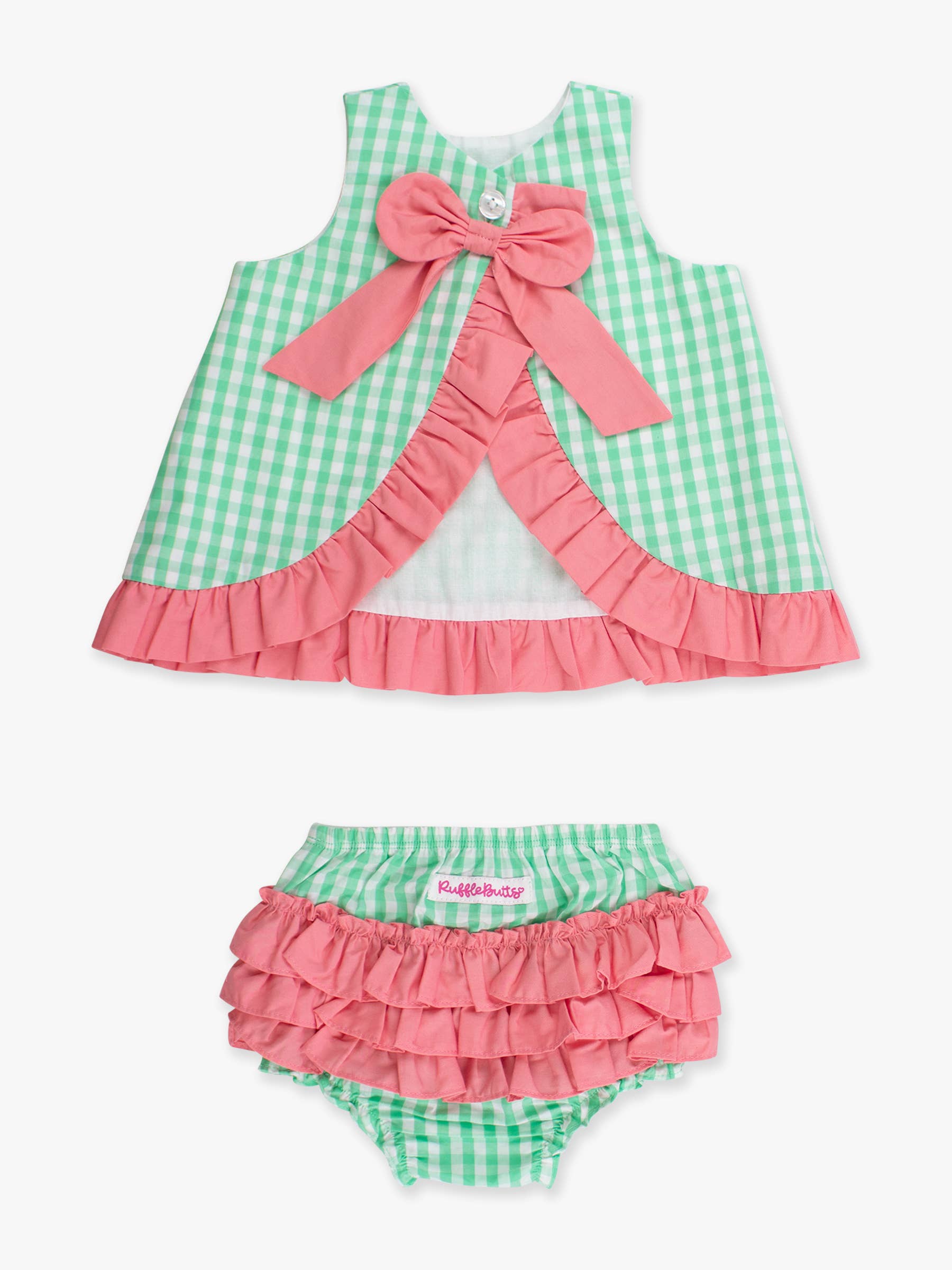 100% Cotton Green Gingham Ruffle Swing Top & Bloomer Set