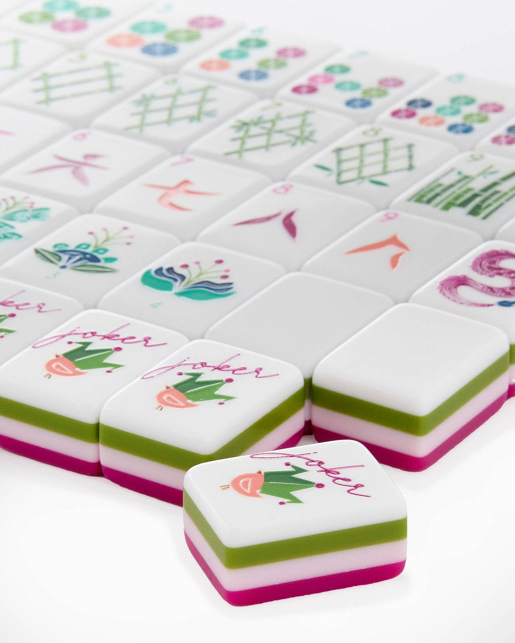 Melamine Mahjong Tile Set 160 Tiles Magenta Olive Pink
