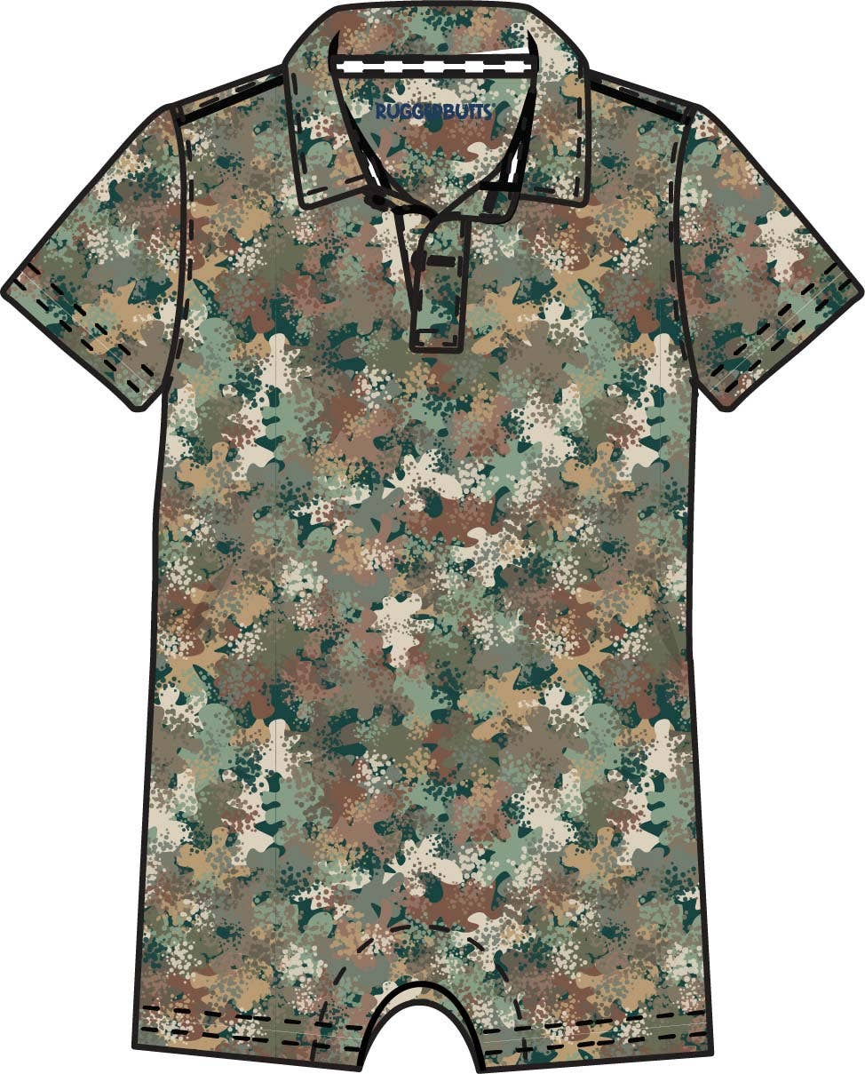 Polyester-Spandex Camouflage Print Polo Baby Boy Romper