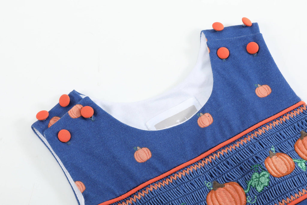 Cotton Knit Blue Pumpkin Smocked Baby Boy Overalls