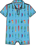 Polyester-Spandex Fishing Print Polo Baby Romper