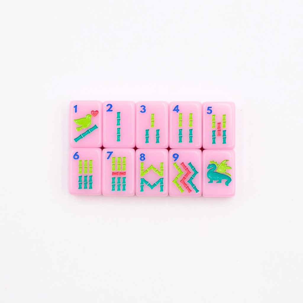 Melamine Mini Travel Mahjong Set 160 Tiles with Bag Pink