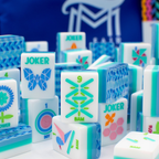 Melamine Crystal Prism Mahjong Tile Set 166 Tiles Blue 1.25"×0.9"×0.7"