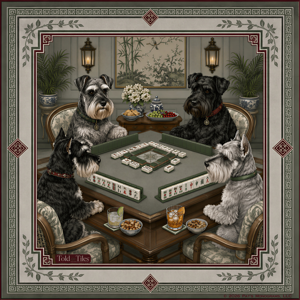 Neoprene Schnauzer Chinoiserie Mahjong Mat 36"×36"