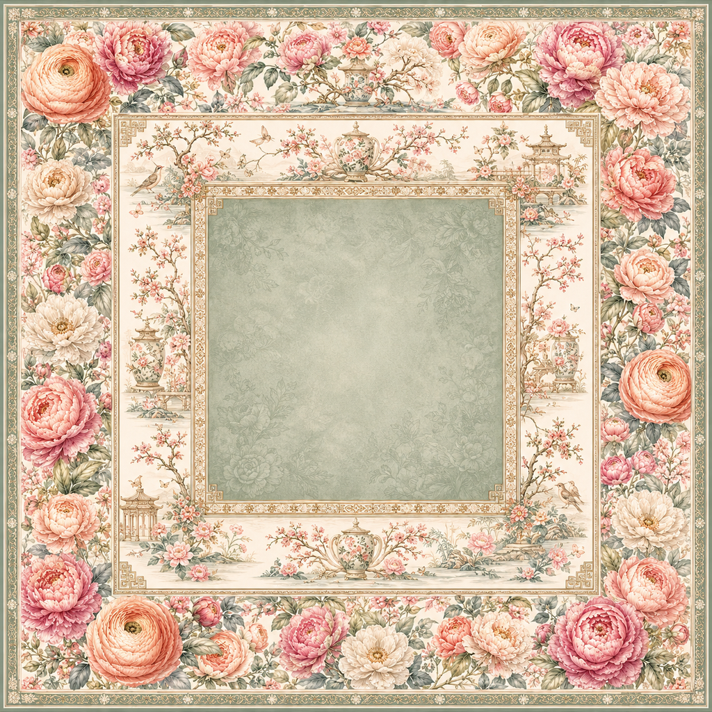 Neoprene Chinoiserie Peony Mahjong Mat 36"×36"