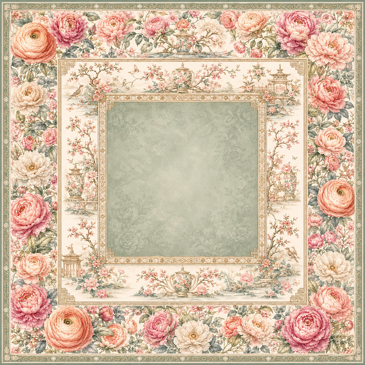 Neoprene Chinoiserie Peony Mahjong Mat 36"×36"