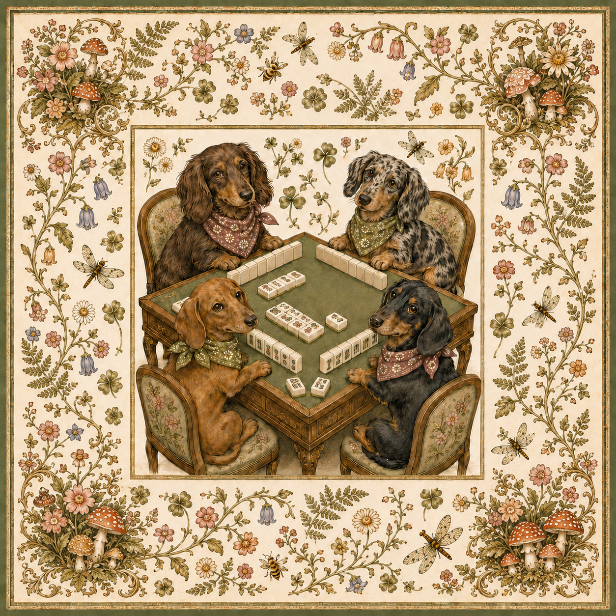 Neoprene Dachshund Cottagecore Mahjong Mat 36"×36"