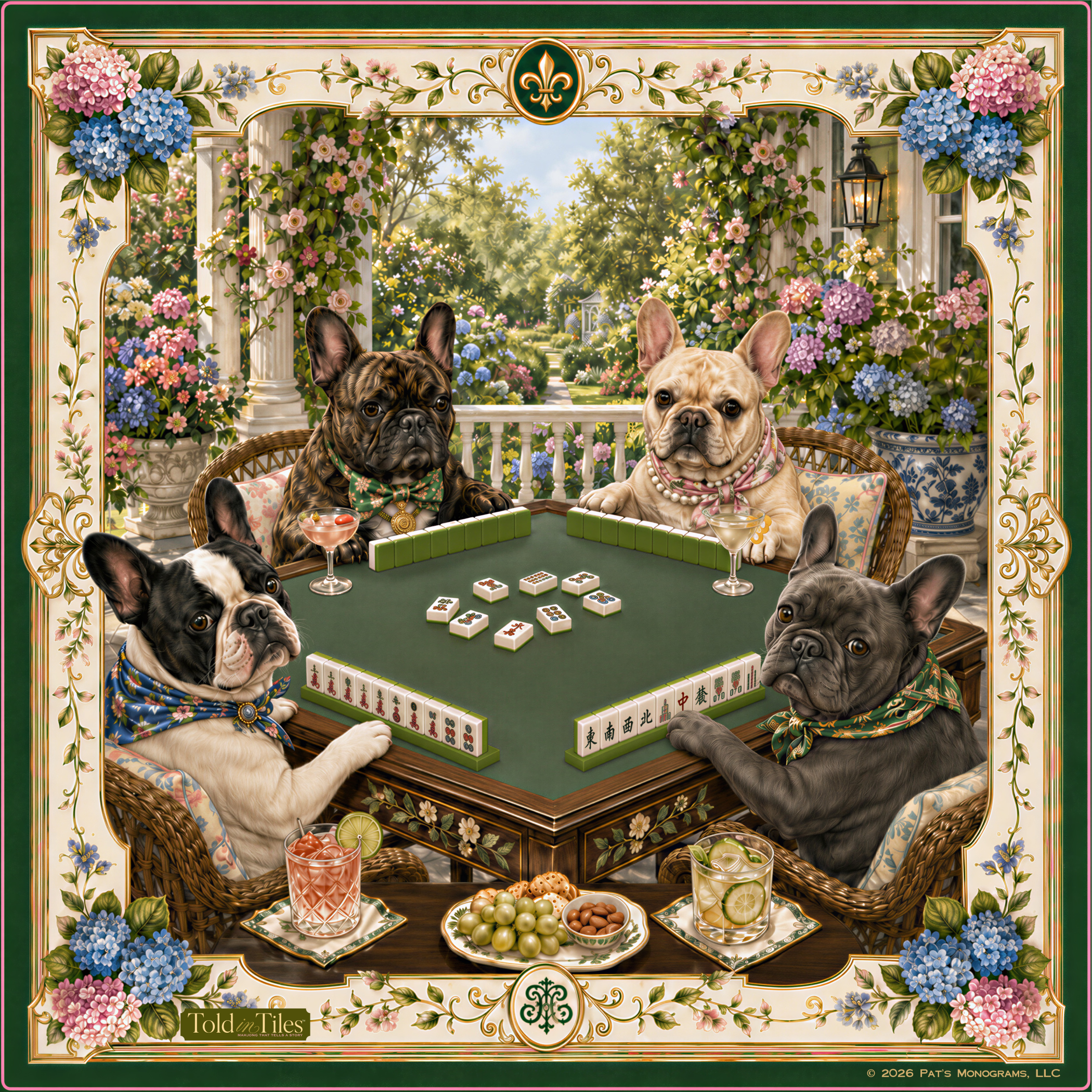 Neoprene French Bulldog Veranda Mahjong Mat 36"×36"
