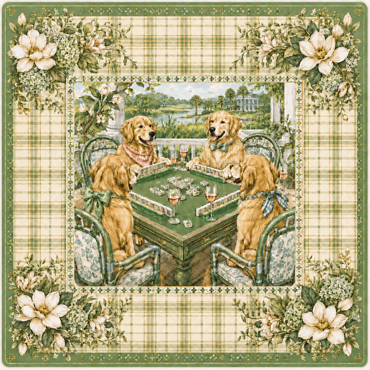 The Golden Hour — Golden Retriever Dog Mahjong Mat | Paws & Tiles Collection - PREORDER