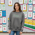 Mahjong Crewneck Sweatshirt with Retro Embroidery