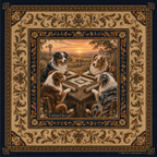 Sundown at The Table — Australian Shepherd Mahjong Mat | Paws & Tiles Collection - PREORDER