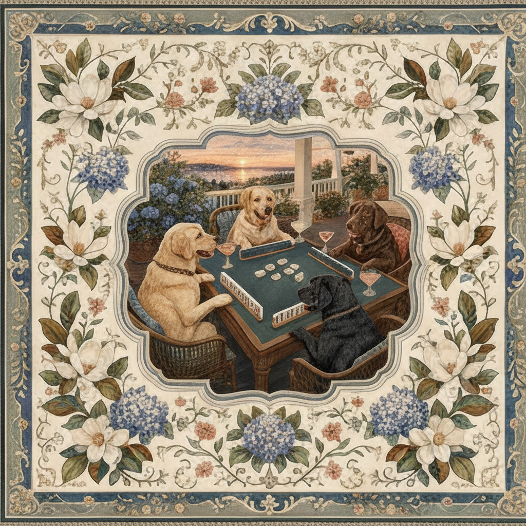 Sunset on the Bay Mahjong Mat | Labrador | Paws & Tiles Collection - PREORDER