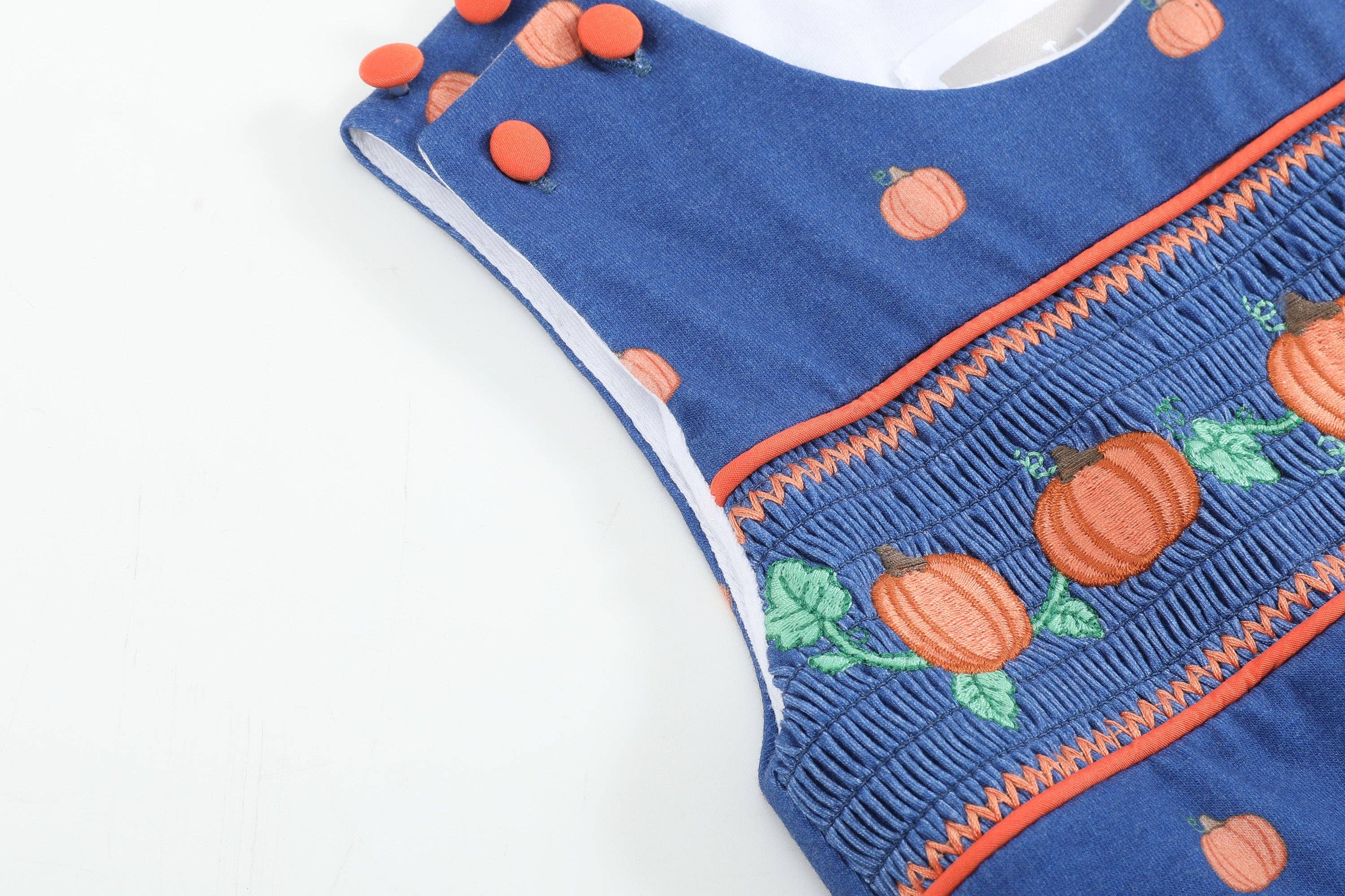 Cotton Knit Blue Pumpkin Smocked Baby Boy Overalls