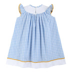 100% Cotton Blue Gingham Sunflower Smocked Bishop Dress