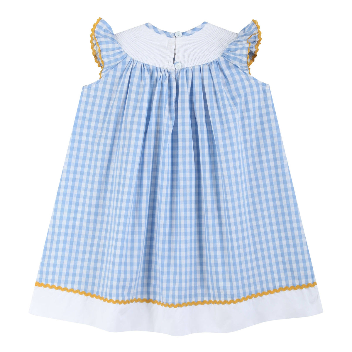 100% Cotton Blue Gingham Sunflower Smocked Bishop Dress