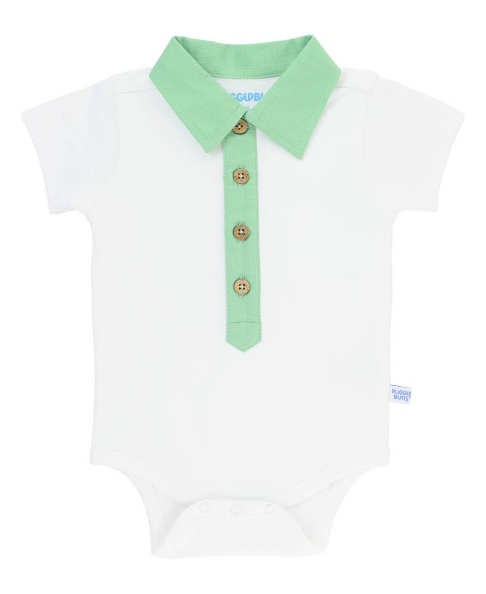 100% Cotton White Short Sleeve Placket Knit Baby Bodysuit