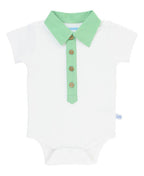 100% Cotton White Short Sleeve Placket Knit Baby Bodysuit