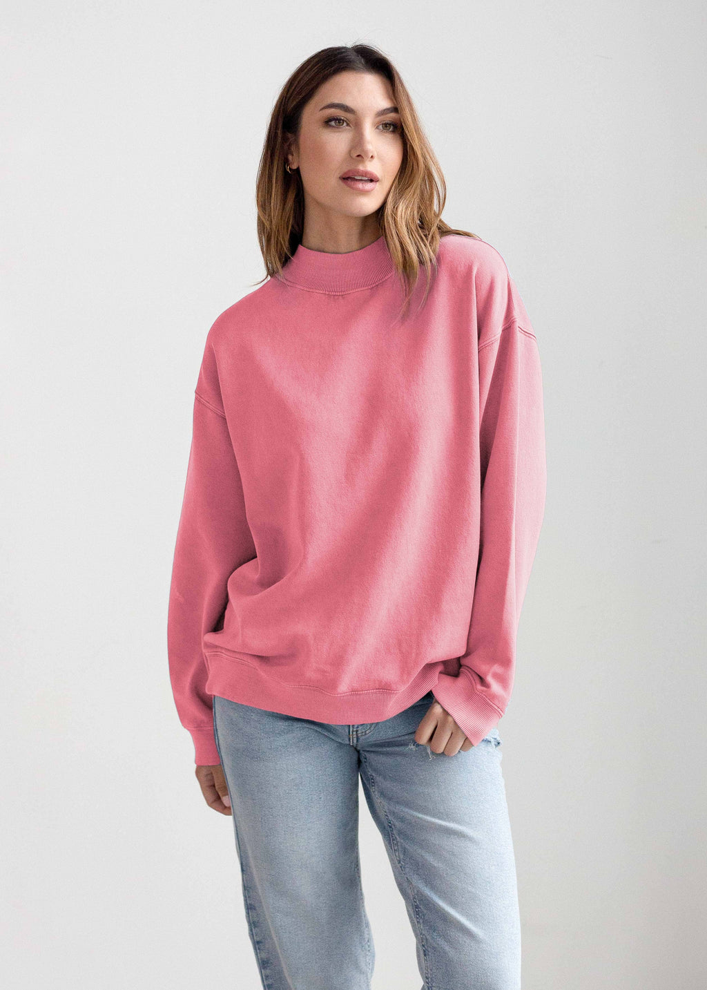 Cotton-Poly Fleece Mock-Neck Pullover Sweatshirt 280 GSM Vintage Wash