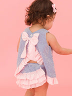 100% Cotton Blue Seersucker Ruffle Swing Top & Bloomer Set