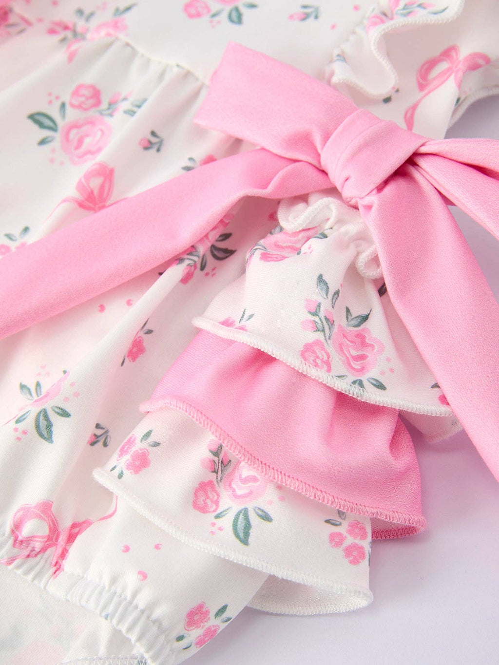 Cotton Blend Floral Bow Ruffle Baby Girl Romper