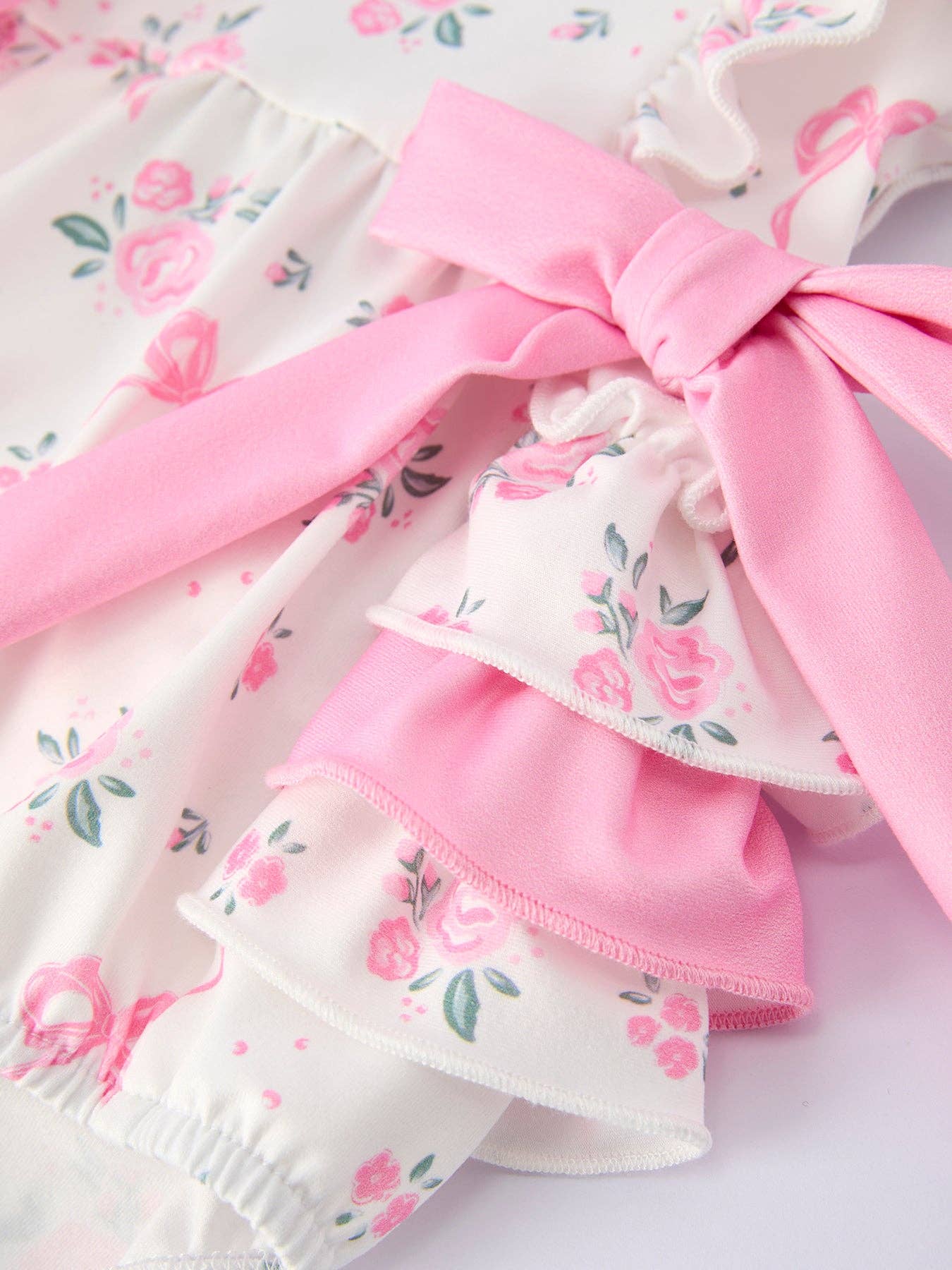 Cotton Blend Floral Bow Ruffle Baby Girl Romper